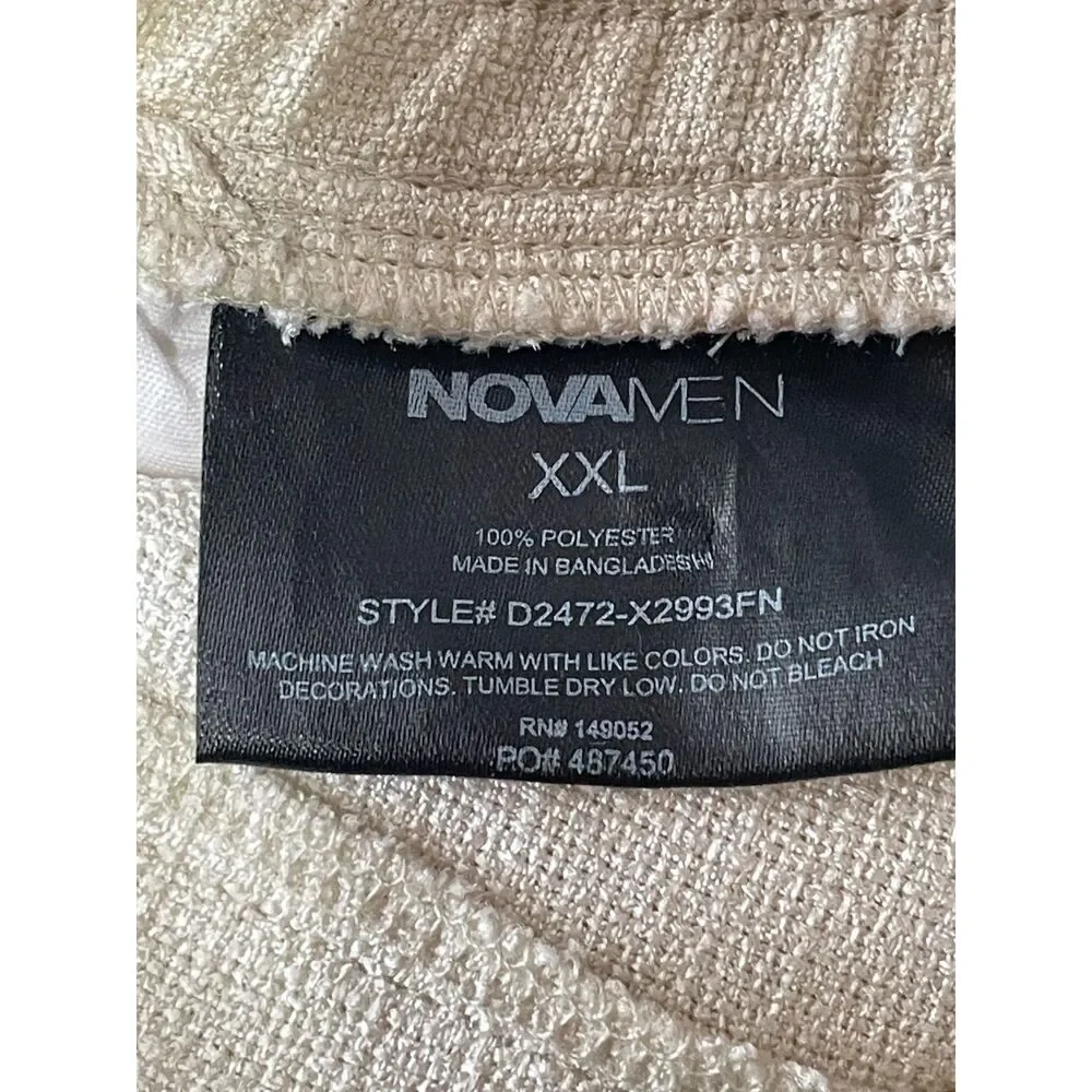 NOVAMEN Men's Cream Textured Drawstring Pants XXL Elastic Waist NWT 33 Inseam